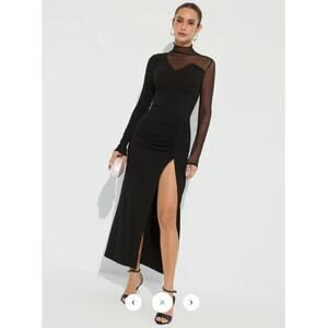 NWT Commense High Slit Ruched Mesh Panel Maxi Dress Sz XL